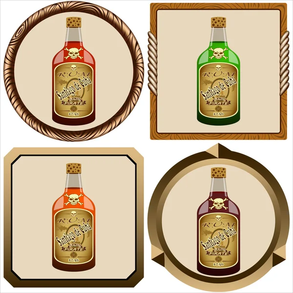 Icons with pirate rum — Stock Vector