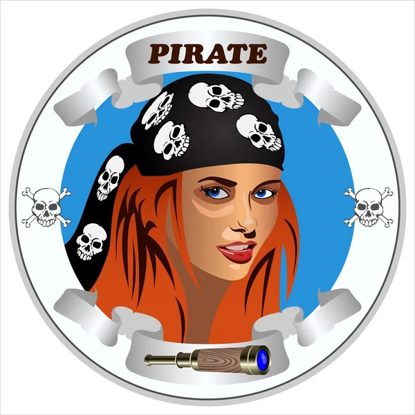 Icono chica piratas — Vector de stock