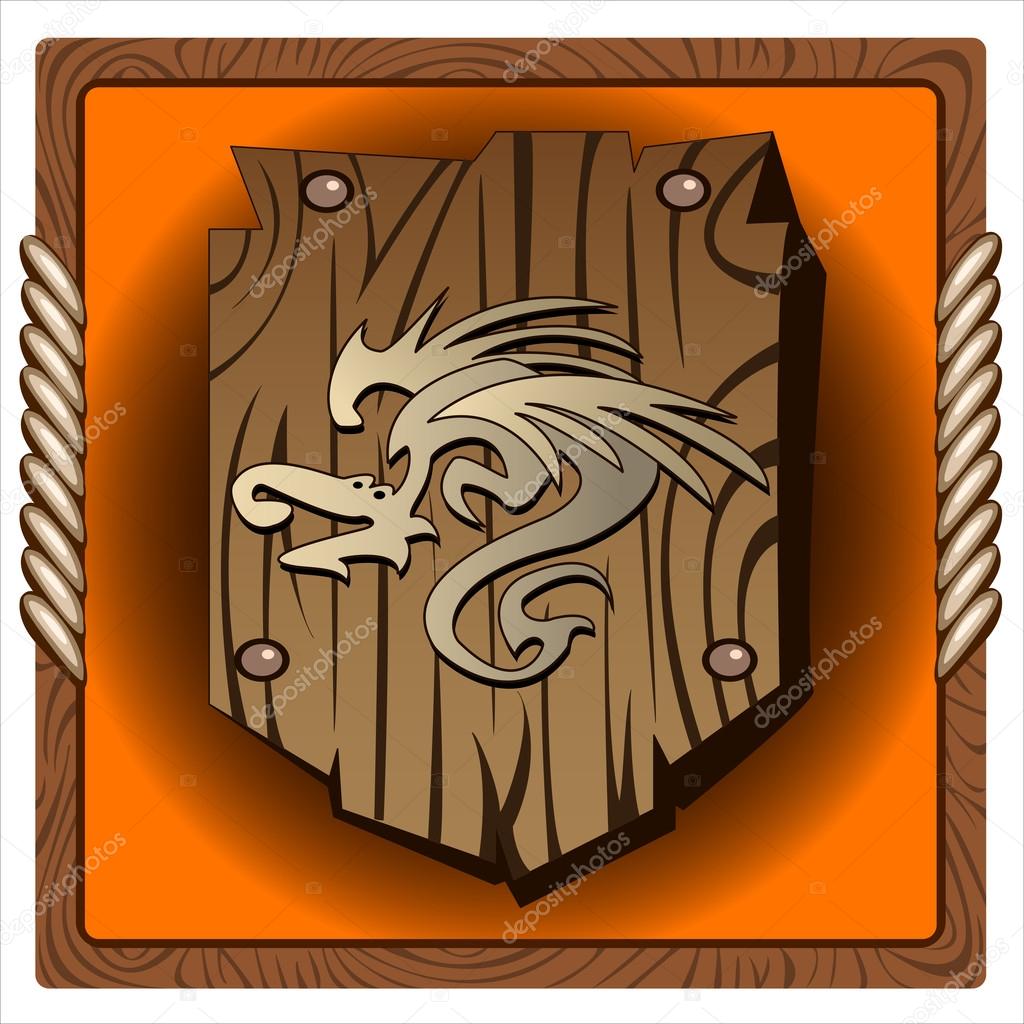icon wooden shield