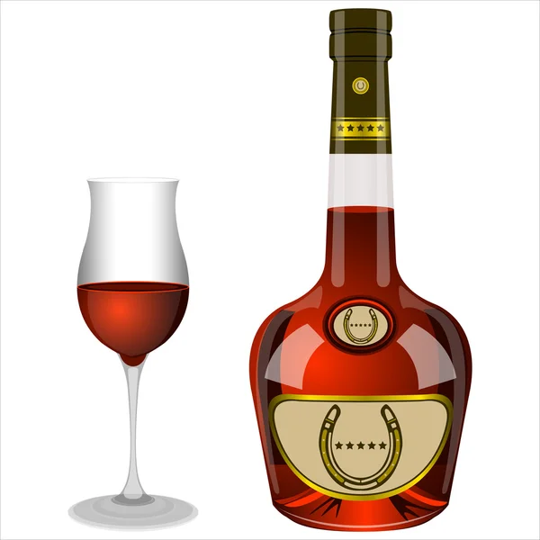 Склянка і пляшка бренді — стоковий вектор