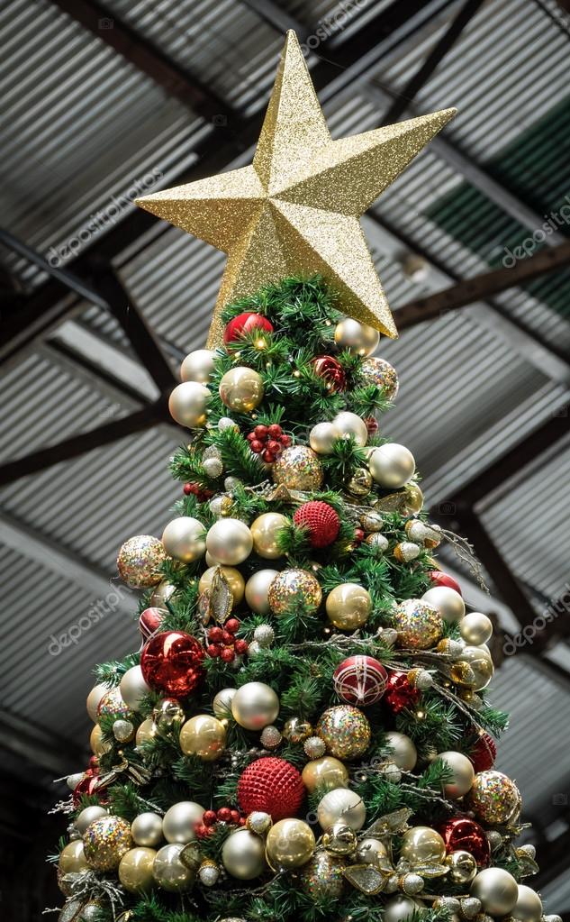 Artificial Christmas Tree With Red And Gold Balls Star Stock Photo Artificial Christmas Tree With Red And Gold Balls Star Stock Photo