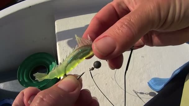 Пластиковий приманка для риболовлі на риболовлі — стокове відео
