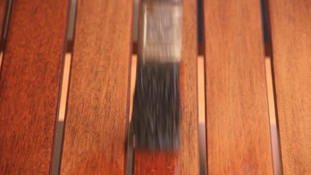 Carpenter applying varnish to wooden table — Stock Footage Carpenter applying varnish to wooden table Royalty Free Stock Video