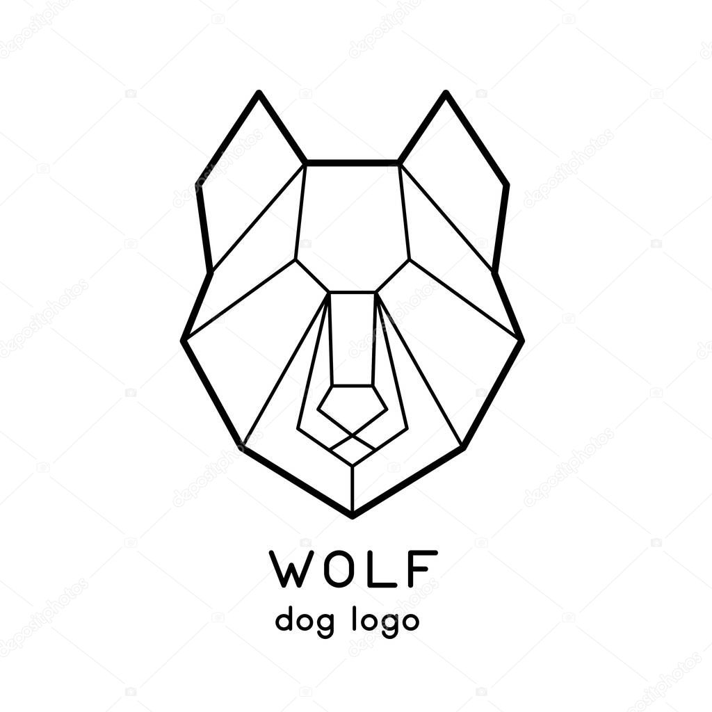 Low poly geometric logo with husky dog head. Modern polygonal wolf face logo. Trendy minimalistic eskimo dog logotype design. Can be used for brand design, wall art print, tattoo, poster, card design.