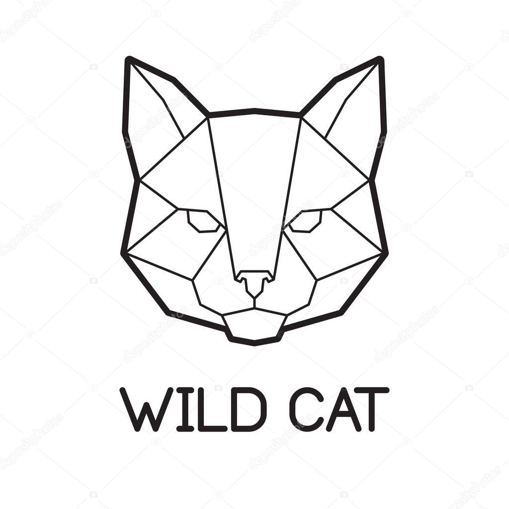 Vector low poly cat face logo design. Modern symmetrical polygonal kitty icon. Minimalistic line art of domestic pet. Can be used as icon, logo, brand design, wall art, tattoo, poster, card, pattern