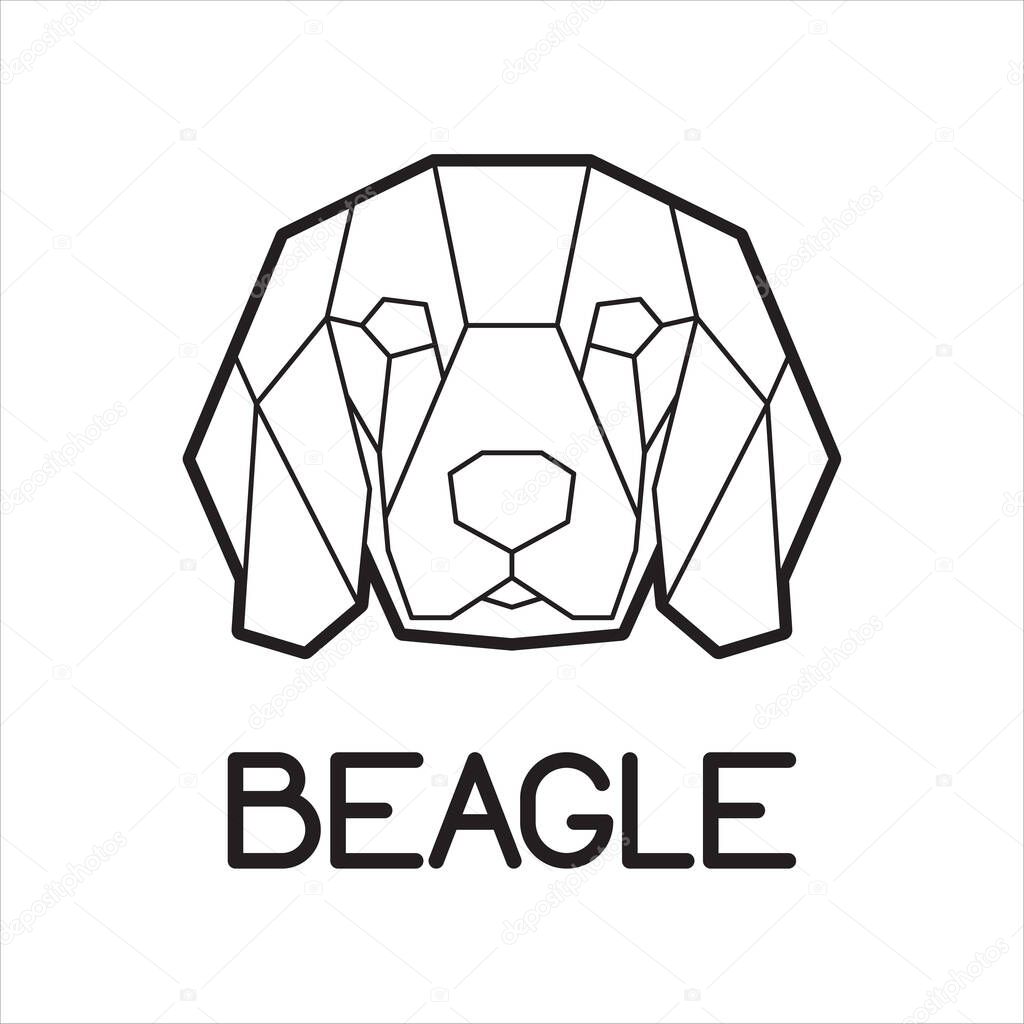 Low poly geometric logo with dog head. Modern polygonal beagle face logo. Trendy minimalistic friendly dog line art logotype. Can be used for brand design, wall art print, tattoo, poster, card design