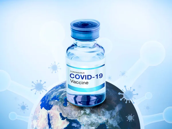 Ковид Глобальная Пандемия Коронавируса Развитие Вакцинации Бутылка Вирусной Вакцины Земле — стоковое фото