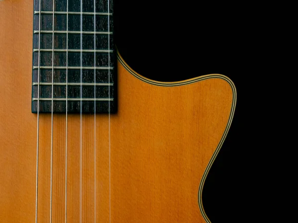 Corpo Guitarra Acústica Sem Furo Som Isolado Fundo Preto Forma — Fotografia de Stock