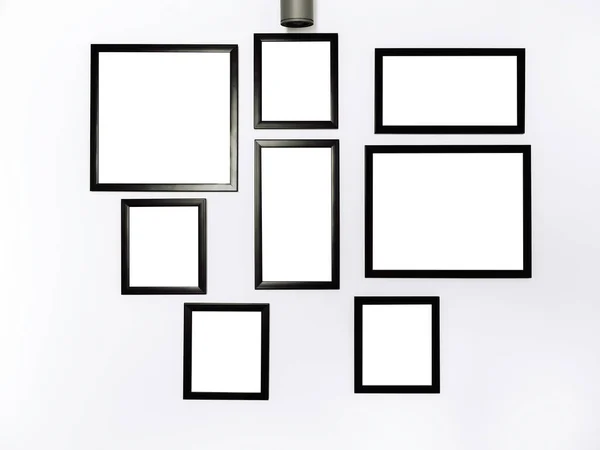Gruppo Cornici Fotografiche Modellate Quadrato Bianco Con Cornice Nera Mockup — Foto Stock