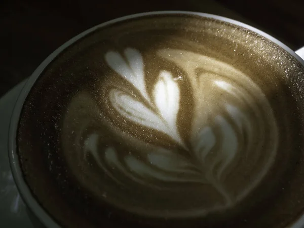 Tazza Caffè Latte Art Chiudi Texture Della Schiuma Latte Cappuccino — Foto Stock