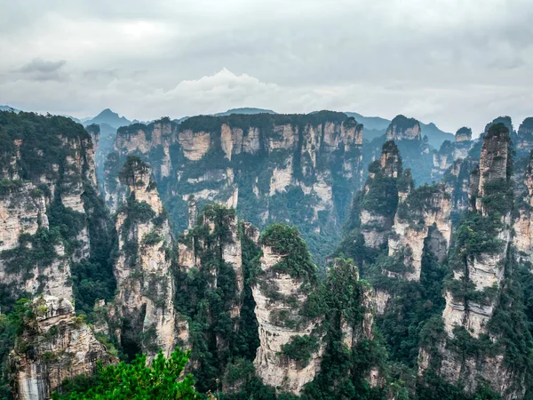 Çin 'deki Zhangjiajie Ulusal Orman Parkı' ndaki Avatar veya Tianzi Dağları 'nın manzarası. Dünya standartlarında 5A turizm merkezi ve UNESCO Dünya Mirası Alanıyla kaplı yüksek kum taşı sütunları.