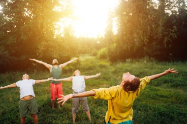 Grup qigong sınıfları doğada.