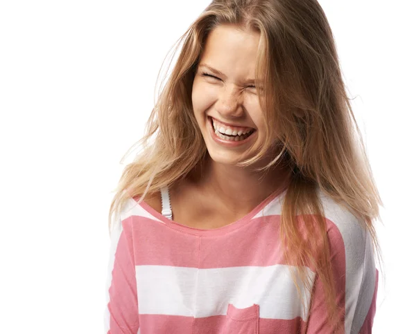 Pretty girl  expressively laughs — Stock Photo, Image