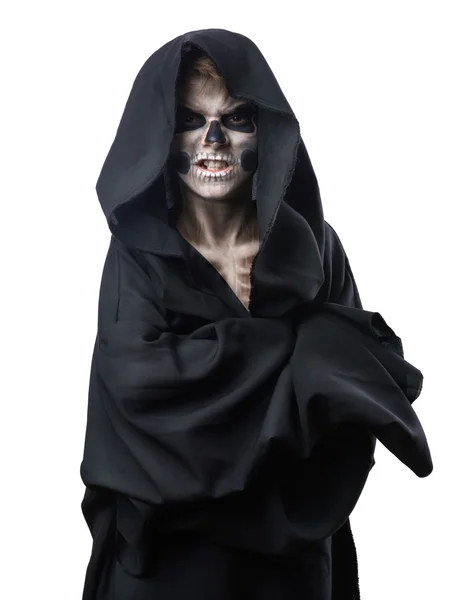 Teenager with makeup skull cape — Stock Photo, Image