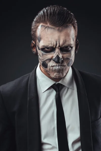 Portrait evil  businessman makeup skeleton — Stock Photo, Image