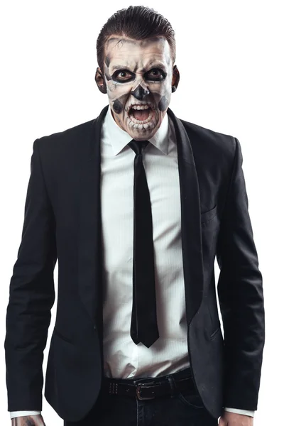 Furioso hombre de negocios maquillaje esqueleto — Foto de Stock