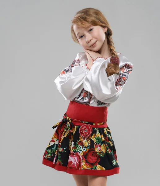 Red-haired girl in the Slavic national costume — Stock Photo, Image