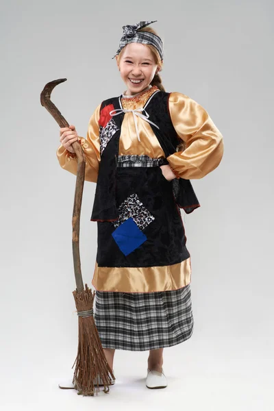 Redhead girl in witch costume  laughing — Stock Photo, Image