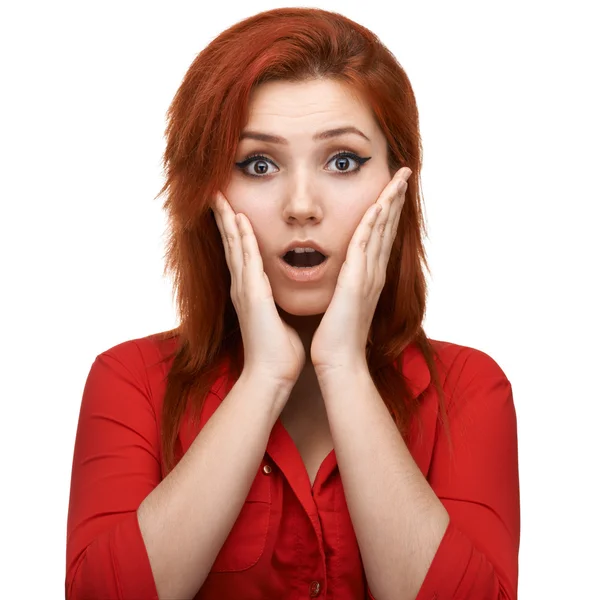 Redhead  girl unpleasantly surprised — Stock Photo, Image