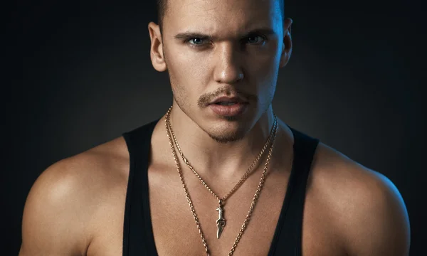 Headshots confident man on black — Stock Photo, Image