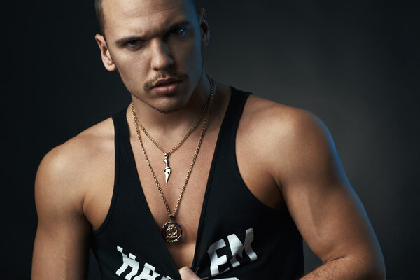 sexy  man on black background