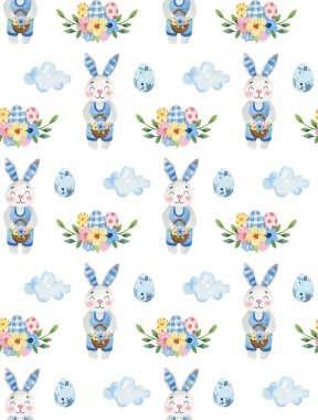 Kusursuz desenler, Paskalya bayramı, suluboya resimleme, Paskalya tavşanı, Paskalya yumurtası.