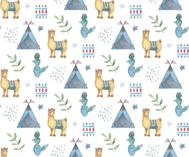 alpaka deseni, lama deseni, sevimli hayvanlar, İskandinav tarzı, kaktüs, tekstil, baskı, tırnak, suluboya, lama ve alpakalar, sevimli hayvanlar.