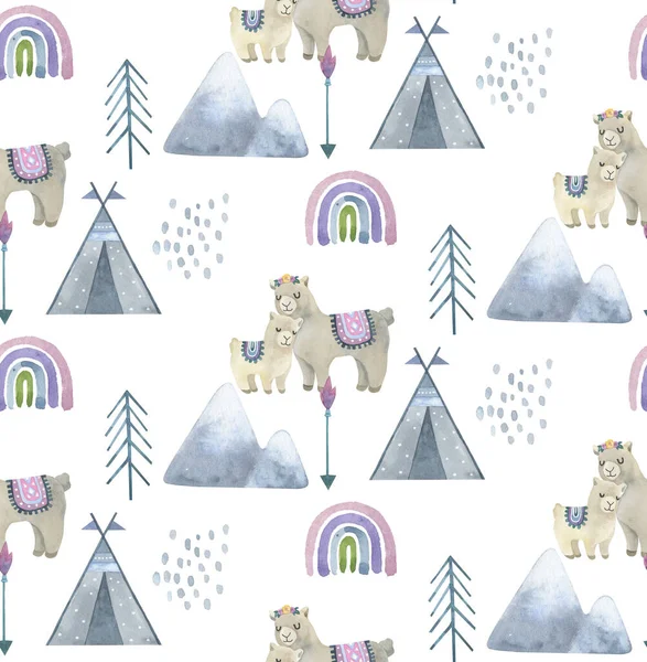 Carino Modello Lama Stampa Alpaca Illustrazioni Bambini Animali Divertenti Disegno — Foto Stock