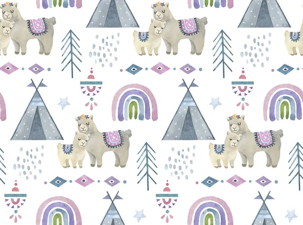 Modello Alpaca Modello Lama Wigwam Animali Carini Tessile Stampa Clipart — Foto Stock