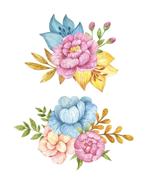 Acquerello Fiori Bouquet Sposa Decorazione Fiori Clipart Cartolina Belle Carte — Foto Stock