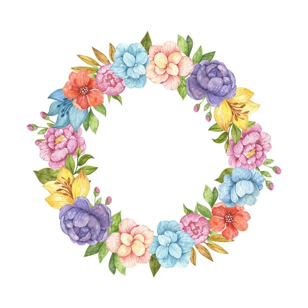 Corona Floreale Fiori Acquerello Cornice Con Fiori Clipart Fiori Bouquet — Foto Stock