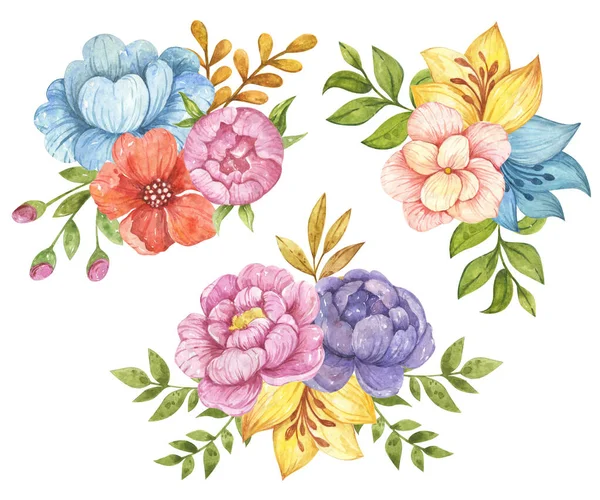 Mazzi Fiori Acquerello Composizioni Floreali Clipart Fiori Clipart Fiori Acquerello — Foto Stock