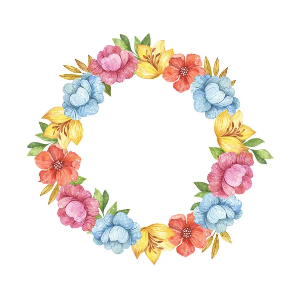 Corona Acquerello Con Fiori Cornice Floreale Clipart Fiori Fiori Sfondo — Foto Stock