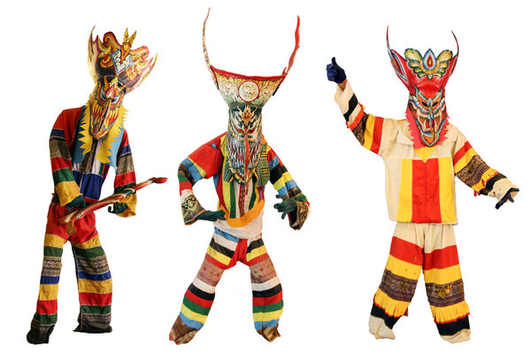 Phi Ta Khon Festival on June in Loei, Thailand. Young people dre