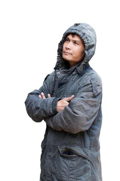 Asiático hombre en el grupo frío ropa — Foto de Stock