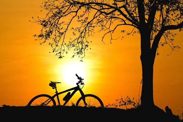 Mountain bike silhouette in sunris — Stock Photo, Image