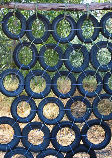 Climbing Wall Made Old Used Car Tires — Stock Photo, Image