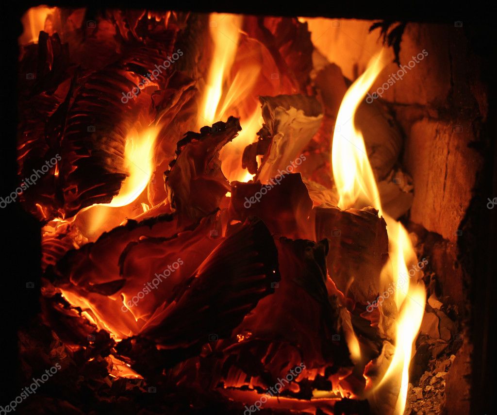 Burning Paper And Cardboard Orange Glowing Flames Stock Photo