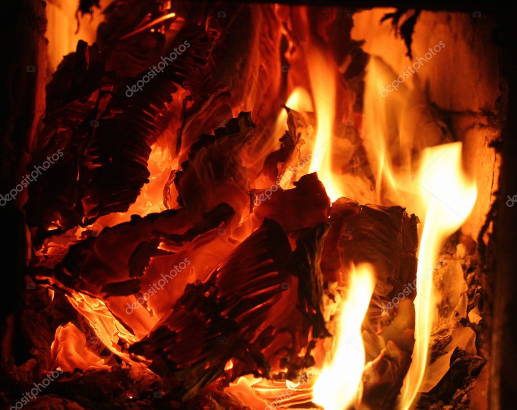 Burning Paper And Cardboard Orange Glowing Flames Stock Photo