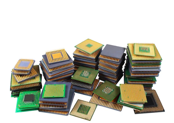 Stapel alter CPU-Chips und veralteter Computerprozessoren isolieren — Stockfoto