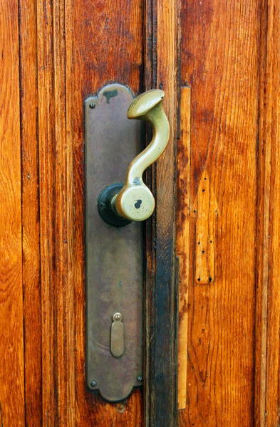 Vieilles portes en bois avec poignée usée en bronze — Photo