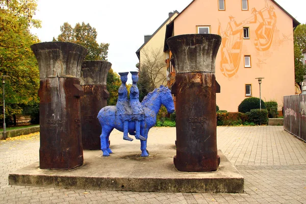 Nuremberg, Germany - October 21, 2025: Sculpture Die Blauen Reiter, or Blue Riders by Johannes Bruns, 1993 in central Nuremberg