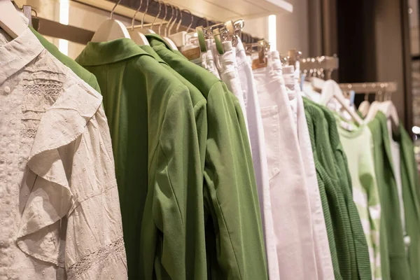 Женская Коллекция Одежды Вешалках Магазине Концепция Сознательного Потребления Утилизации Вещей Стоковая Картинка