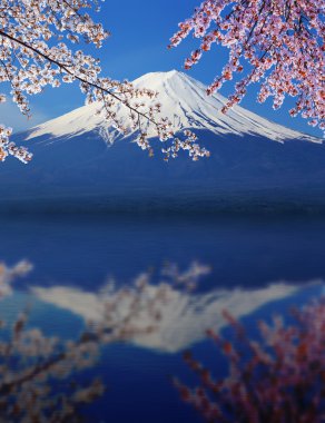 İle su yansıma, Fuji Dağı Gölü Kawaguchiko görüntülemek