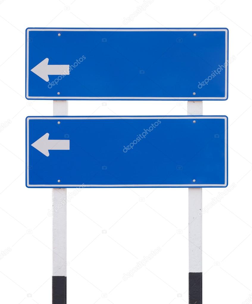 two blue empty traffic sign with arrow isolated on white 
