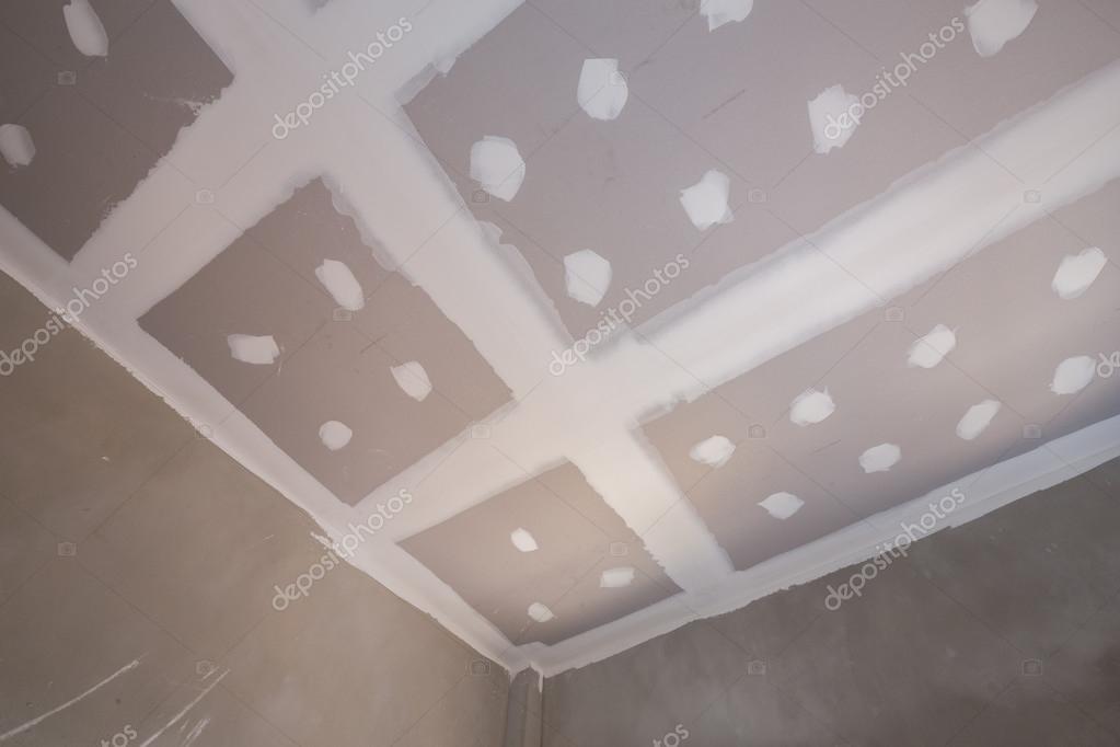 Gypsum Board Ceiling At Construction Site Stock Photo