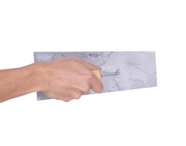 Старая лопатка в руке изолированы на белом — стоковое фото