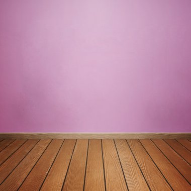 Oda iç beton duvar ve kahverengi ahşap zemin ile