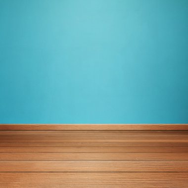 Oda iç beton duvar ve kahverengi ahşap zemin ile
