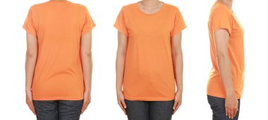 genç güzel kadın, boş t-shirt 